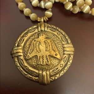 Tiger eye beaded thunderbird medallion necklace